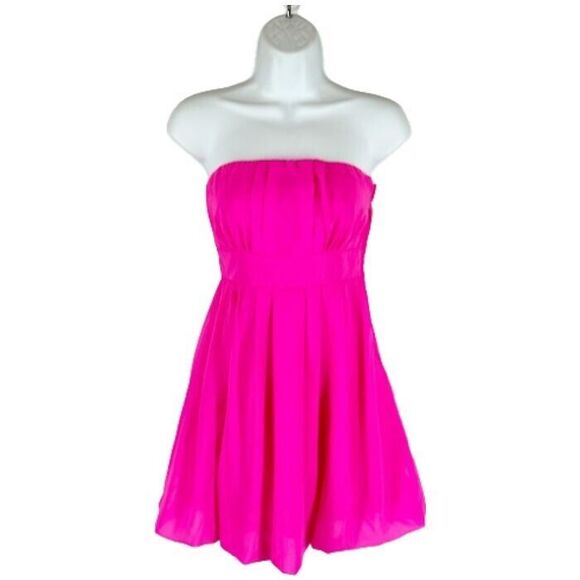 Charlotte Russe PINK Prom Party Dress XS Hot Pink Strapless Mini Bubble Hem - Picture 1 of 10